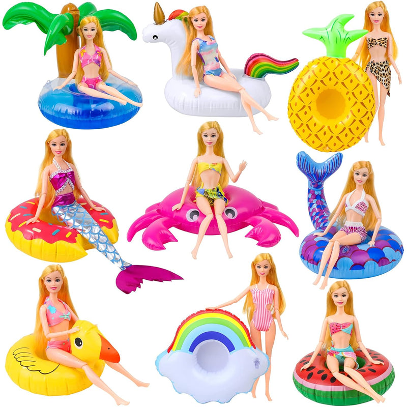 9 Pcs Cute 11.5 Inch Girl Doll Swim Accessories Set Swimming Pool Floaties