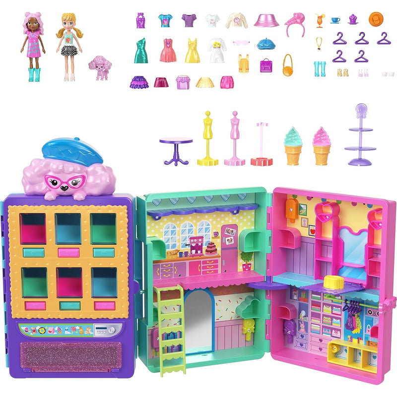 Polly Pocket Dolls & Vending Machine Playset, Candy Style Fashion Drop with