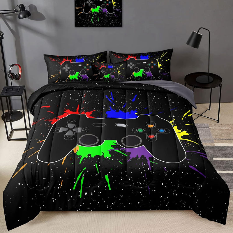 5 Pieces Gamer Comforter Set For Boys Gaming Bedding Set Twin Size,Video Game