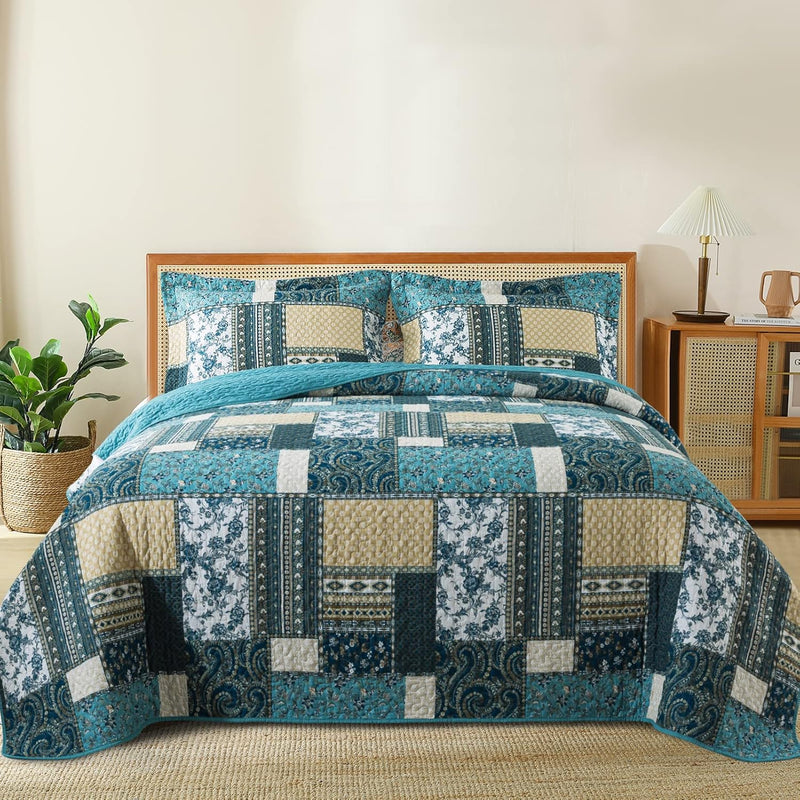 3 Pieces Cotton Quilt Sets, Soft Bedspread Queen Size Lightweight Boho Quilt,