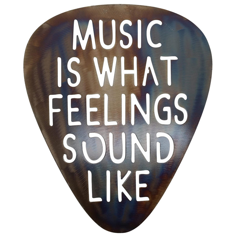 Metal Guitar Pick Wall Decor Art - 12" Music Is What Feelings Sound Like - Rus