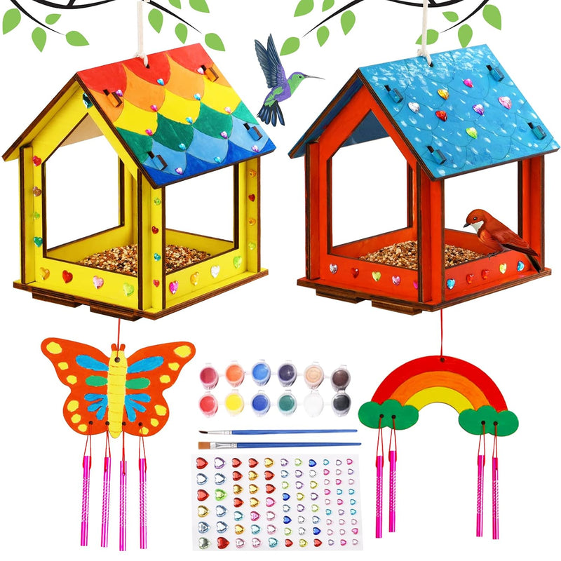 Kids Arts and Crafts for Outdoor 2 Pack Bird Feeder Wind Chime Kits for Children