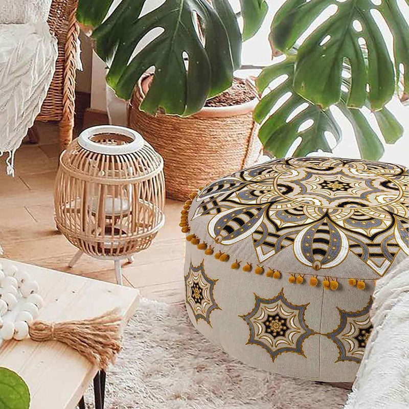Moroccan Pouf Ottoman Cover -24X8 Inches - Bohemian Décor Pouffe - Yoga Floor