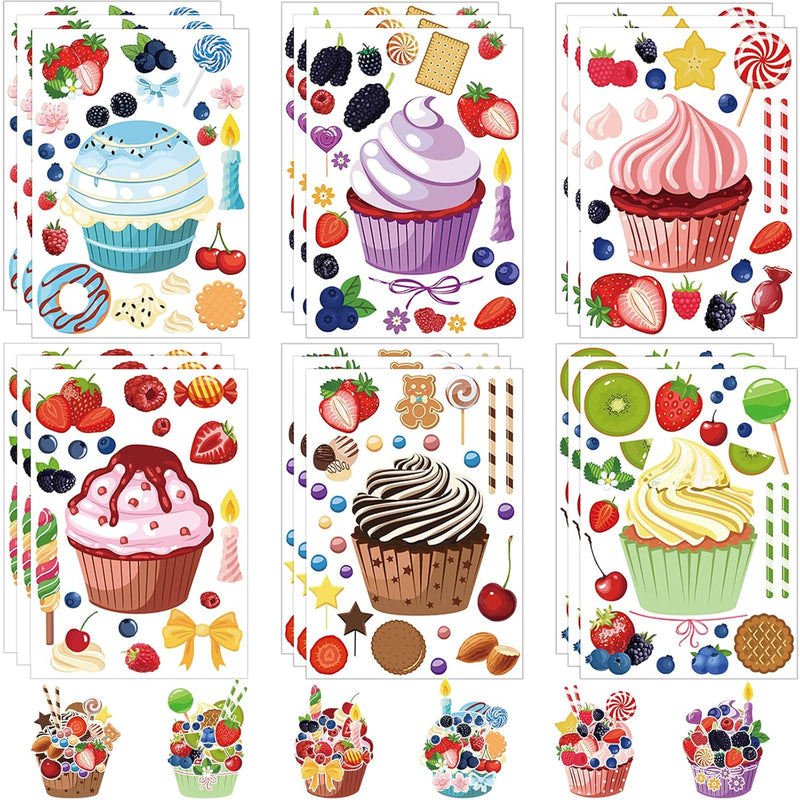 30 Sheets Tea Party Make Your Own Cupcake Stickers for Kids & Party Favors