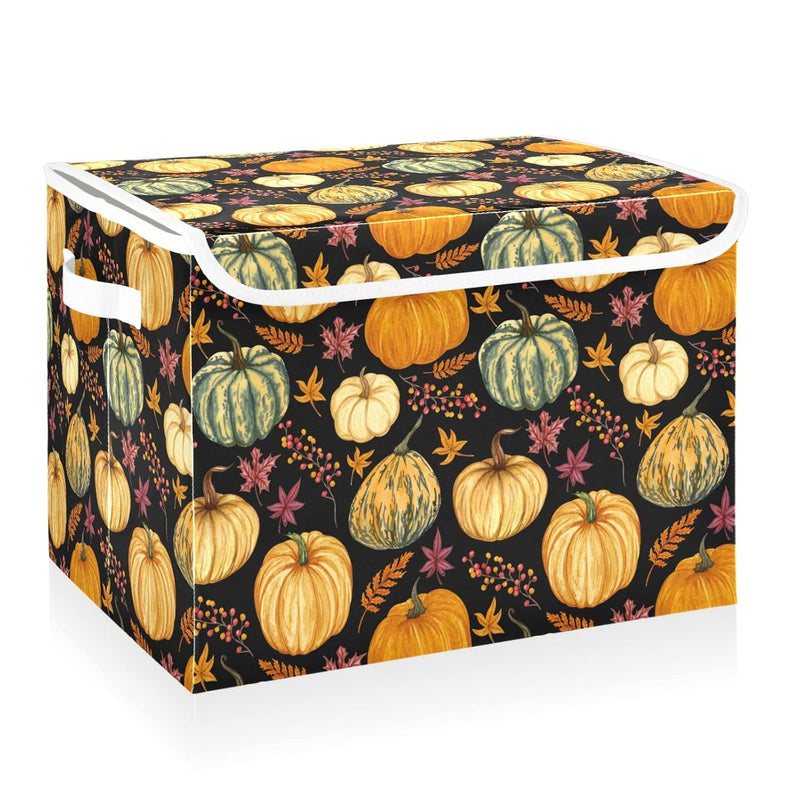 Pumpkins Fall Leaves Storage Bins With Lids And Handles, Fabric Large Storage Co