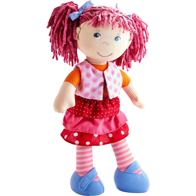 HABA Lilli-Lou 12" Soft Doll with Pink Hair in Pigtails, Blue Eyes and Embr