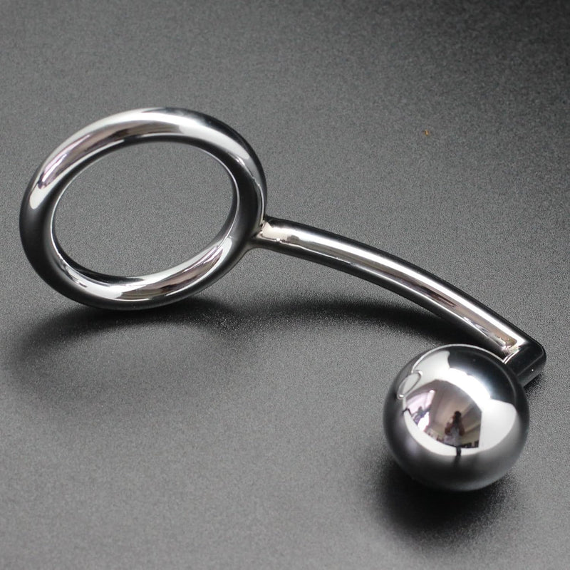 Anal Plug Cock Ring With Ball Metal Steel Hook Chrome Butt