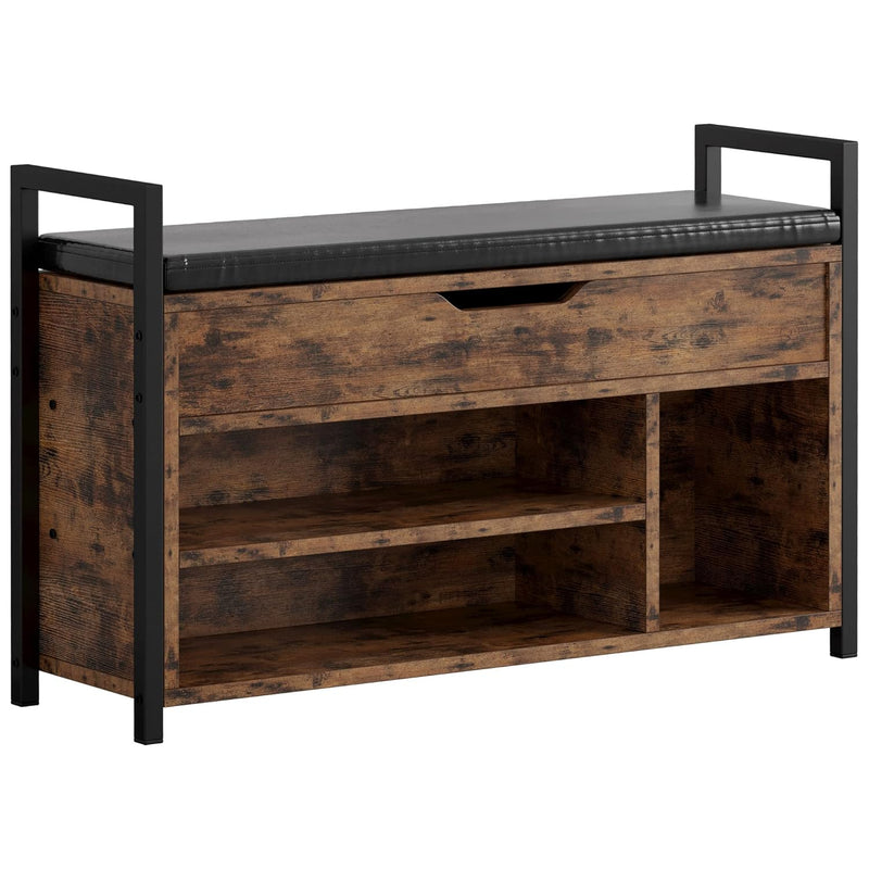 Shoe Storage Bench, Entryway Bench With Lift Top Storage Box, Metal And Board