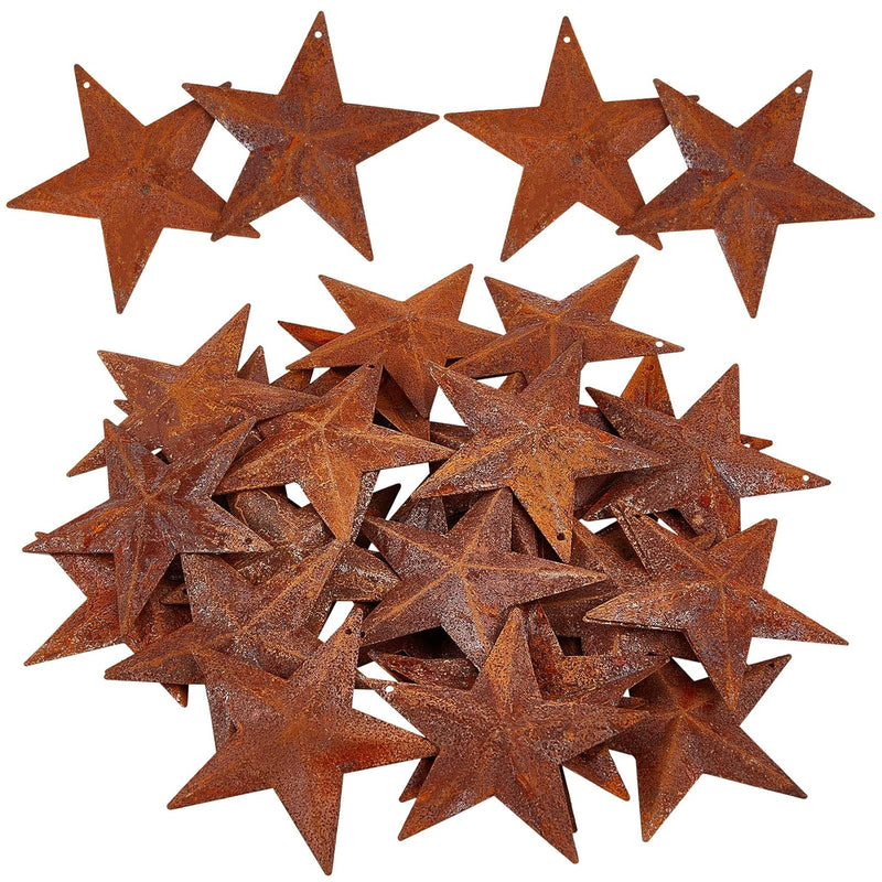 30Pcs 2.5" Vintage Metal Barn Star Rusty Antique Primitives Tin Steel Stars Wi