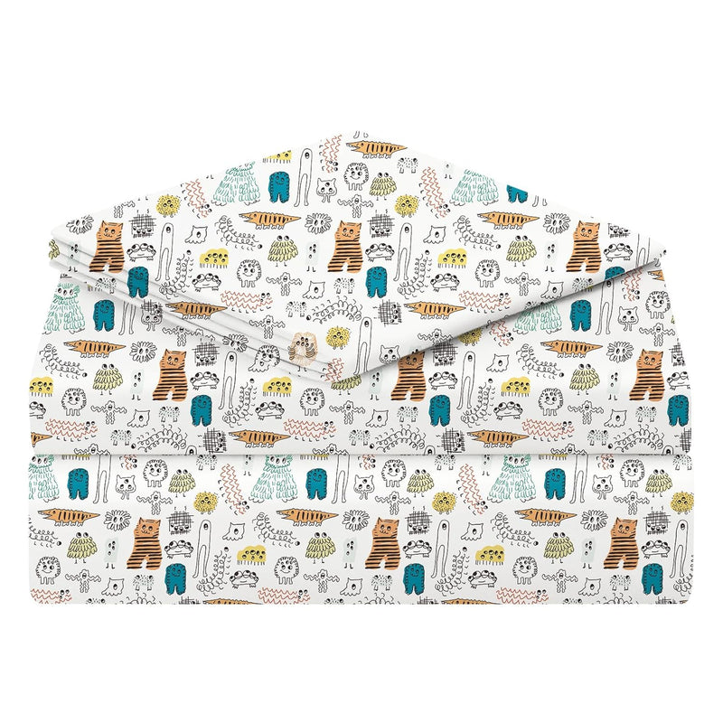 Twin Sheets Set Kids(Alien Monster, Orange&Blue), 3 Pieces Easy Fit Deep Pocke