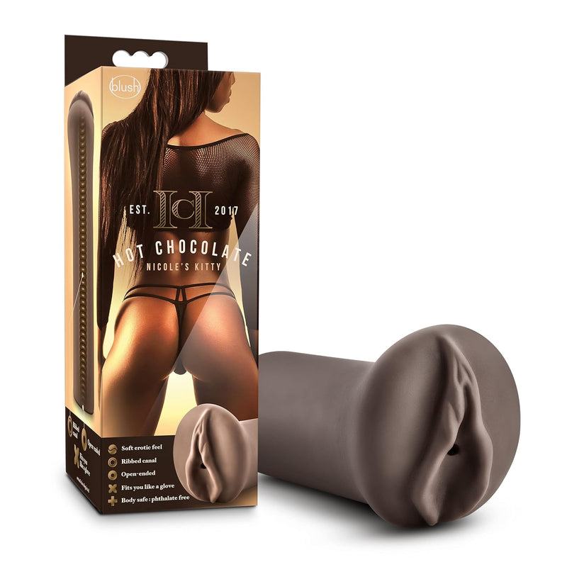 Blush Nicole'S Kitty Pocket Pussy Stroker - 5" Realistic Vagina Masturbator For Men - Soft X5+ Tpe, Ribbed Tunnel, Snug Fit, Open-Ended Masturbation Sleeve - Sex Toy For Male Pleasure - Hot Chocolate
