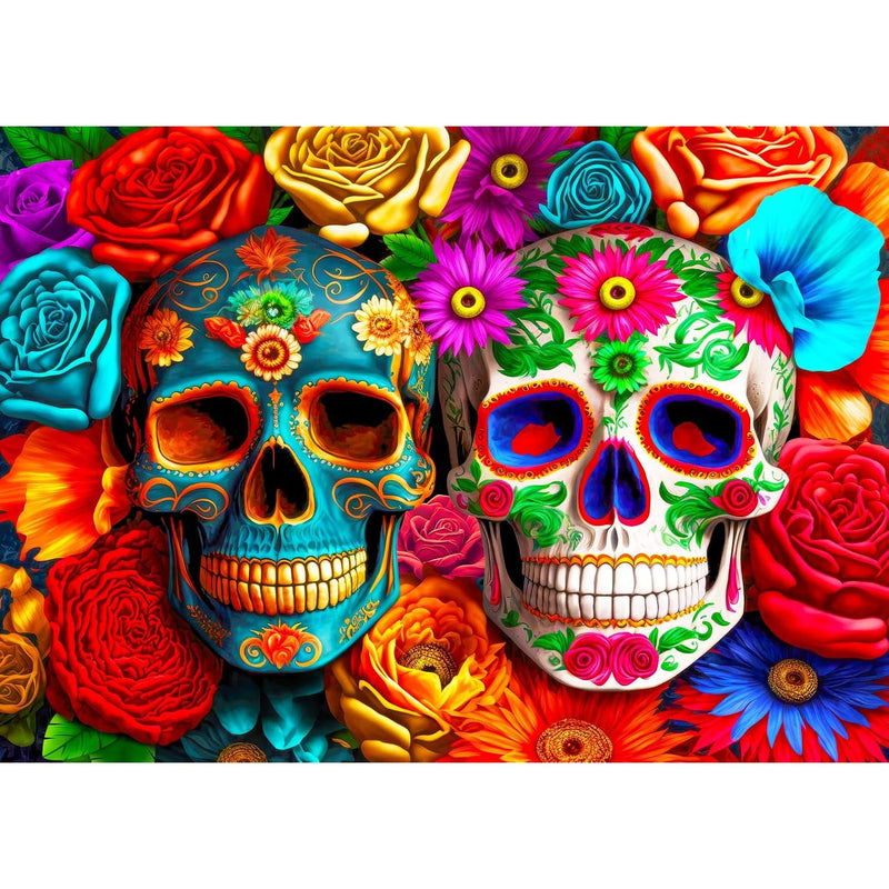 1000 Piece Puzzles For Adults Colourful Flowers Skull Jigsaw Puzzles For Ad