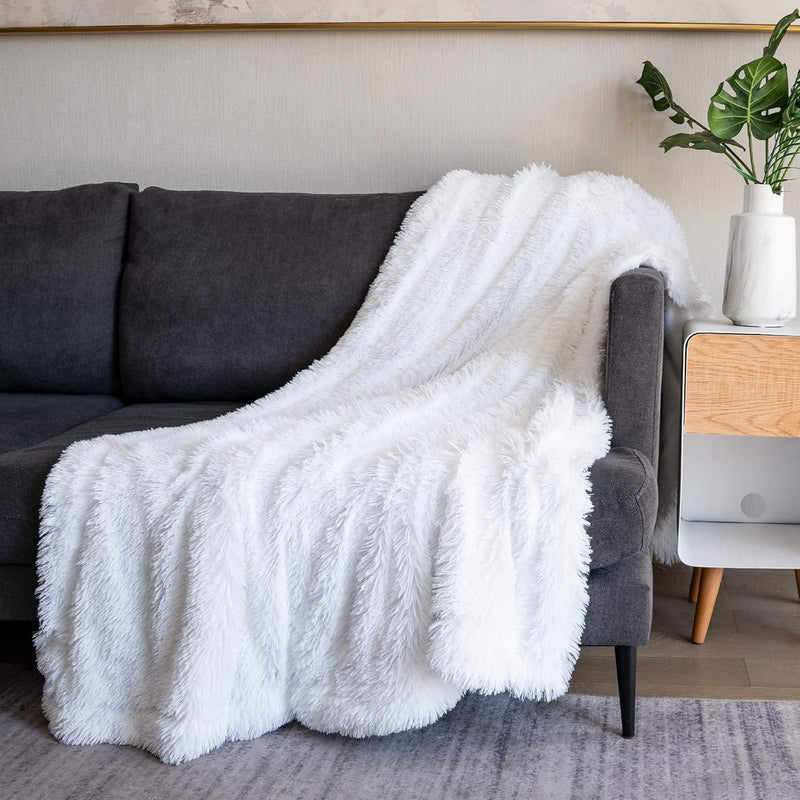 Soft Fuzzy Faux Fur Throw Blanket ,50"X60",Reversible Lightweight Fluffy Cozy