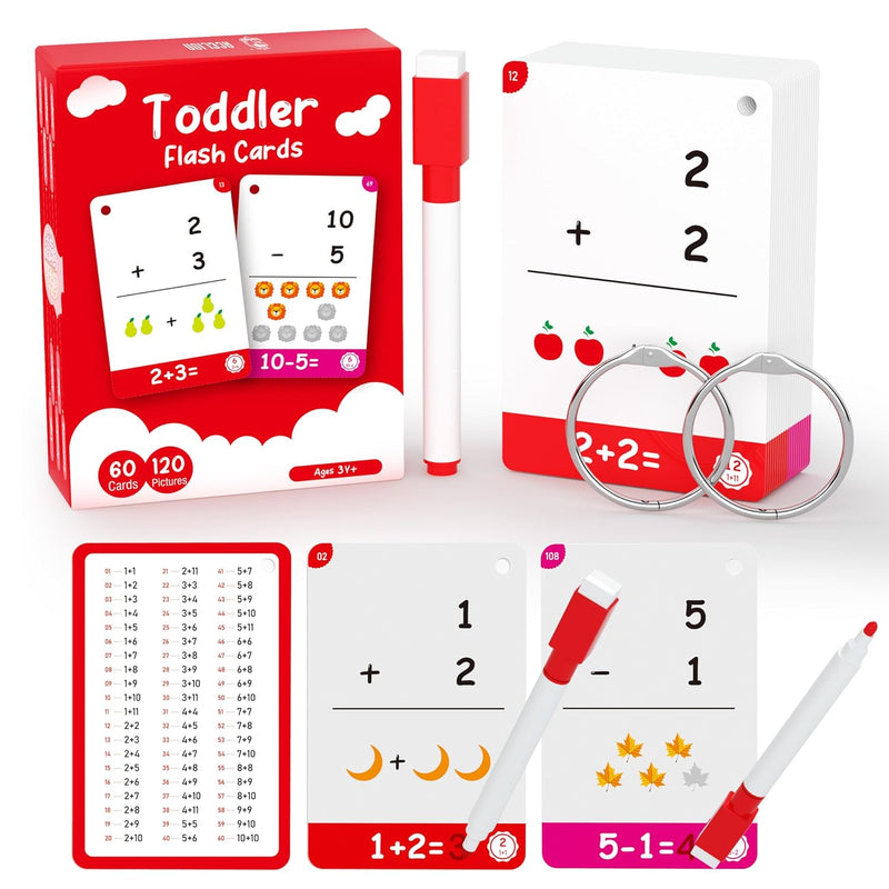 60Cards, 120 Pictures Math Flash Cards For Kindergarten,1St, 2Nd, 3Rd Grade