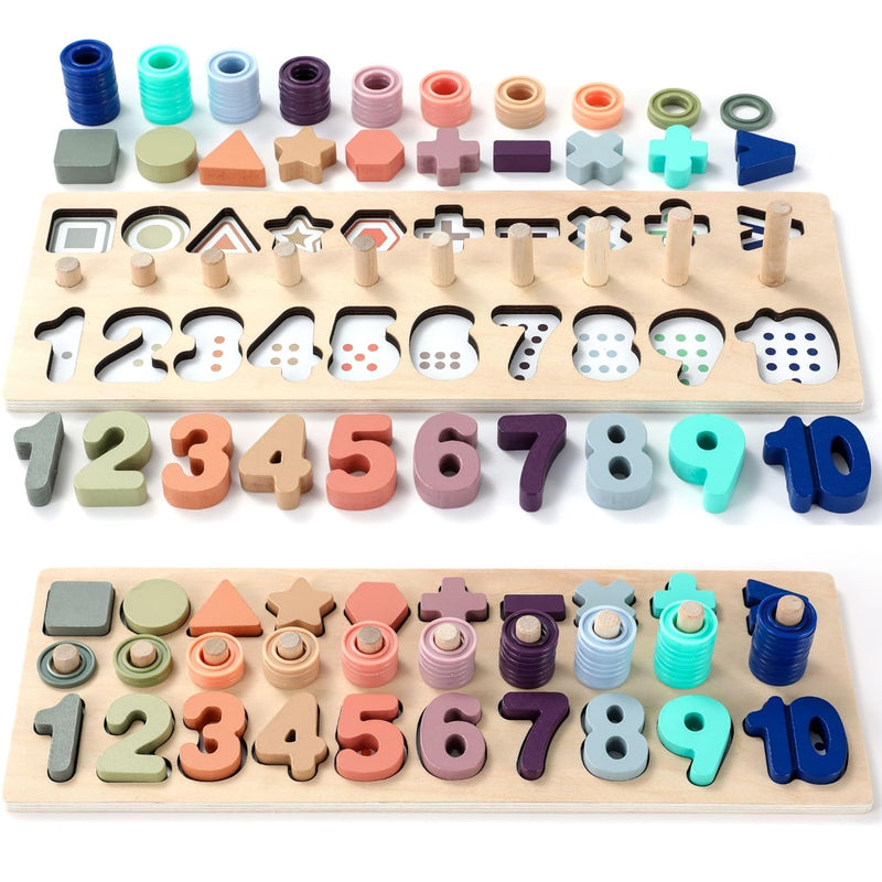 Wooden Montessori Toys For Kids Toddler Number Puzzles Sorter Counting Shap