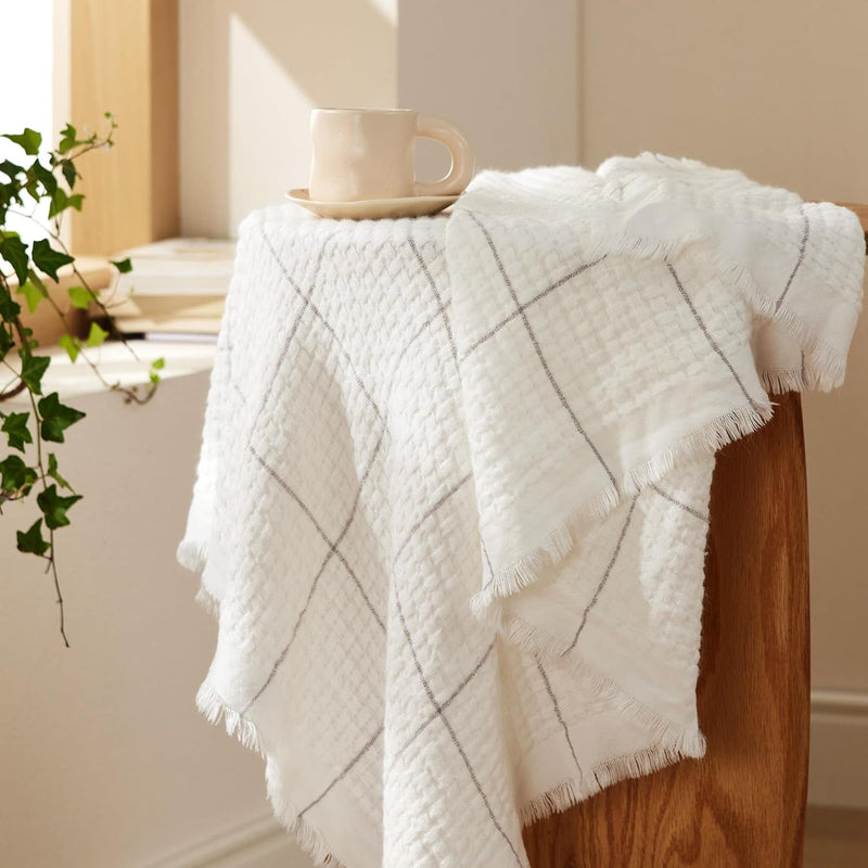 White Throw Blankets For Couch - Decorative Cream Woven Throws Blanket With Ta