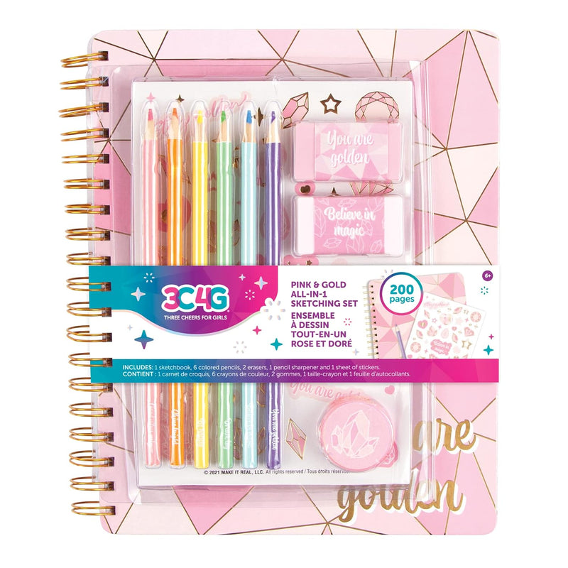 Three Cheers For Girls Pink & Gold All In 1 Sketchbook Set Girls Diary, Jou