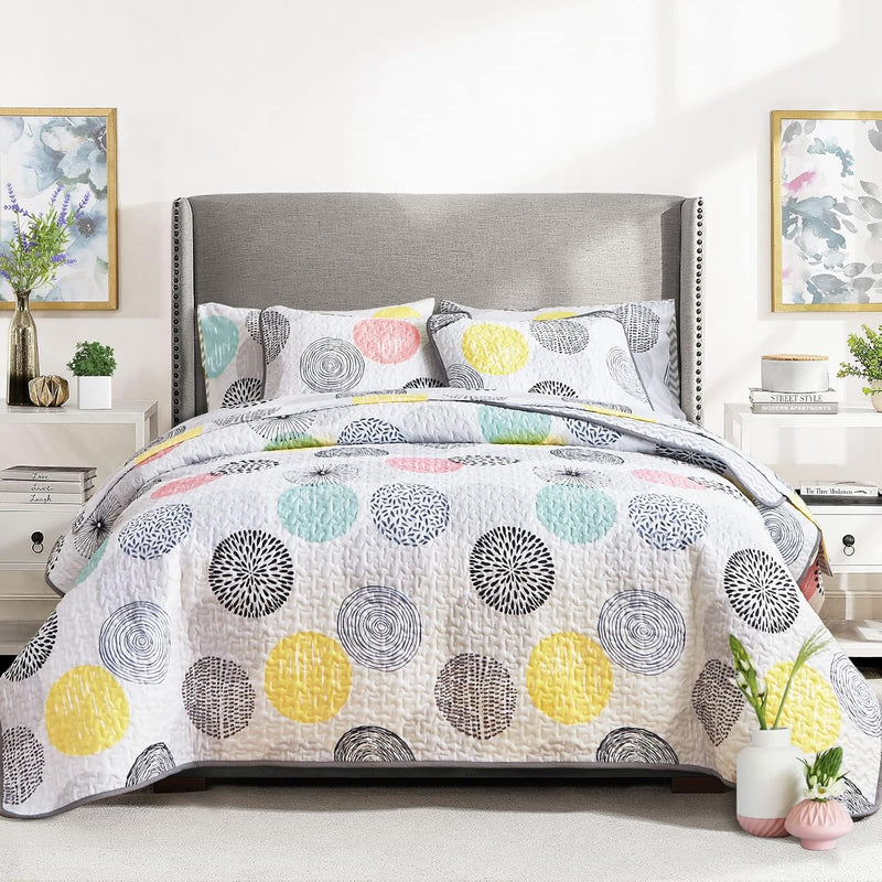 7 Piece Quilt Set Bed In A Bag Colorful Dots King Size All Season Bedspread Co