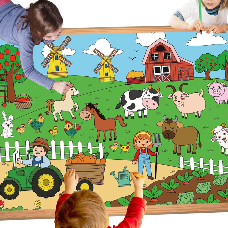 Giant Farm Animal Coloring Tablecloth, Jumbo Coloring Poster for Kids & Parties