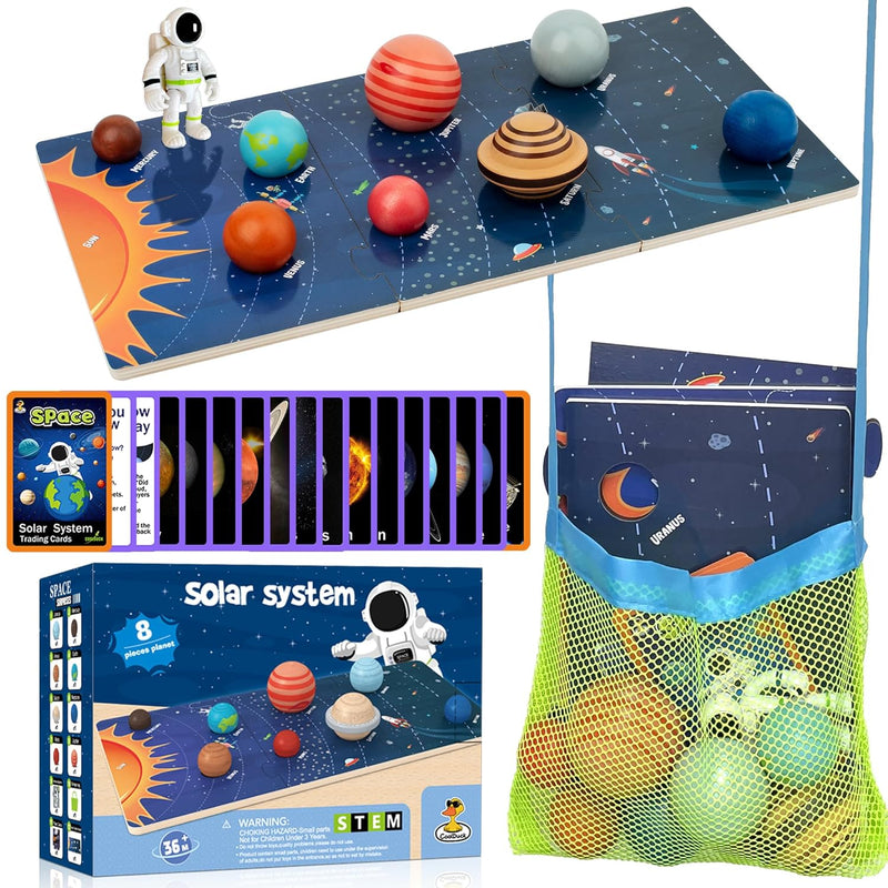 30 Pcs Wooden Solar System Model Board Toy Kit, Montessori Planet Balls Toy