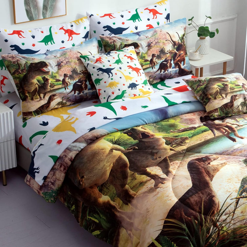 9 Piece Dinosaur Comforter Set Bed In A Bag Full Size For Teen Kids Adults,3D