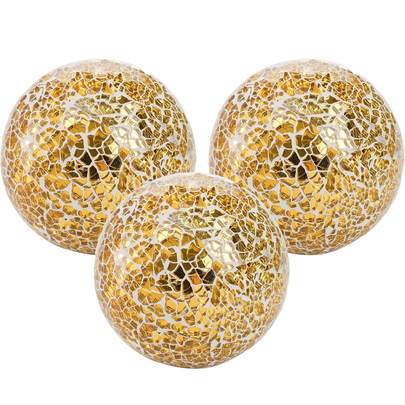 Set Of 3 Decorative Orbs, 4 Inch Decorative Balls Glass Mosaic Sphere, Table C
