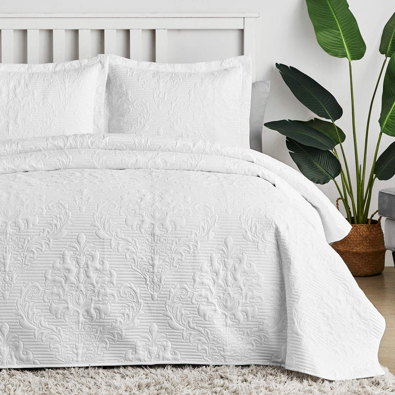 White Quilt Queen Size Bedding Set, Lightweight Coverlet Queen Size, Ultrasoni