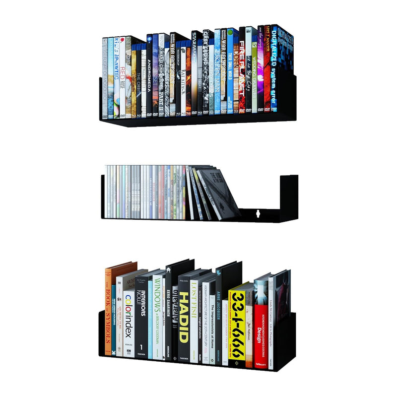 Bali Black Bookshelf And Cd Dvd Storage Shelf Set Of 3, Metal Floating Book Sh