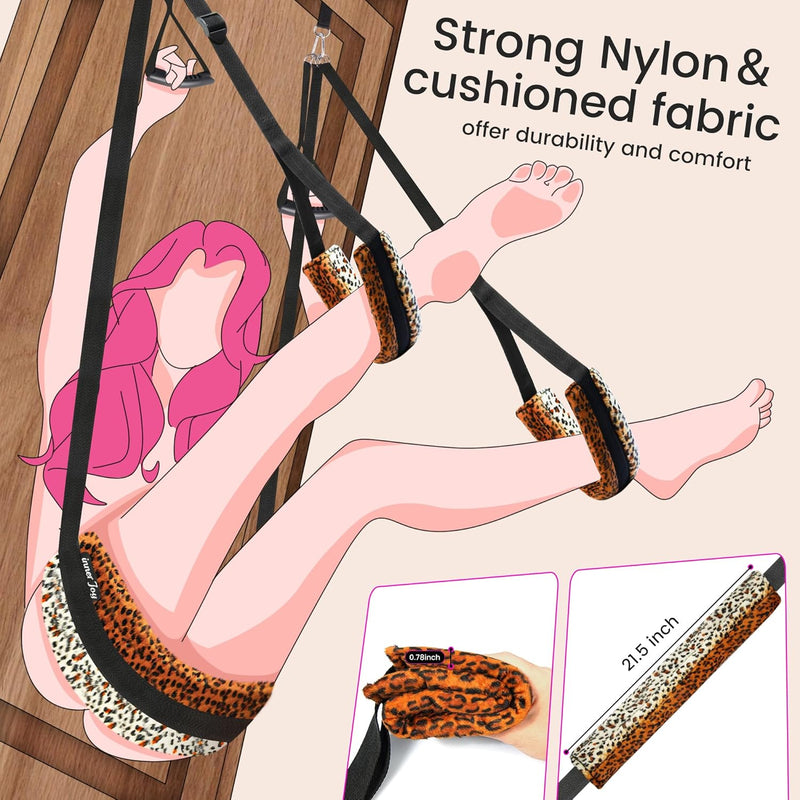 Leopard Print Door Swing with Plush Seat – Adjustable Bondage Set for Couples