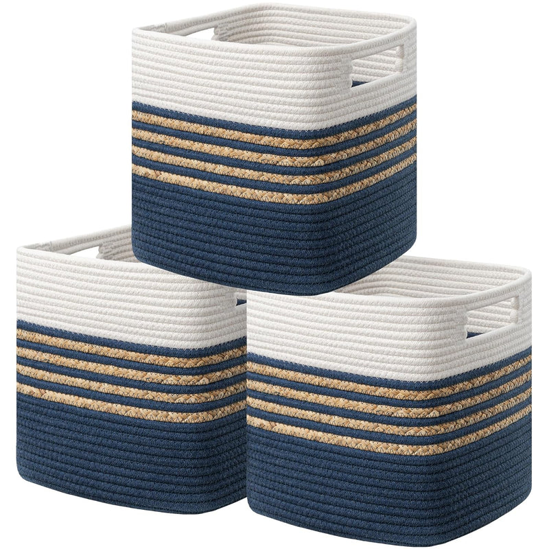Set Of 3 Storage Cubes 11 X 10.5 X 10.5 In, Water Hyacinth Storage Bins For Shel