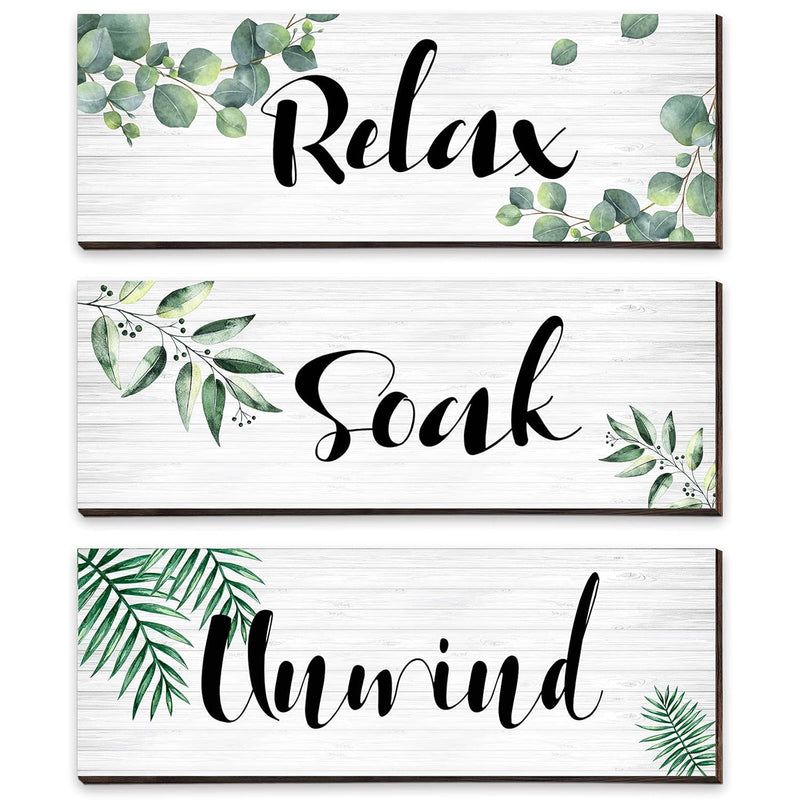 3 Pieces Green Bathroom Wall Decor Relax Soak Unwind Bathroom Wall Sign Botani