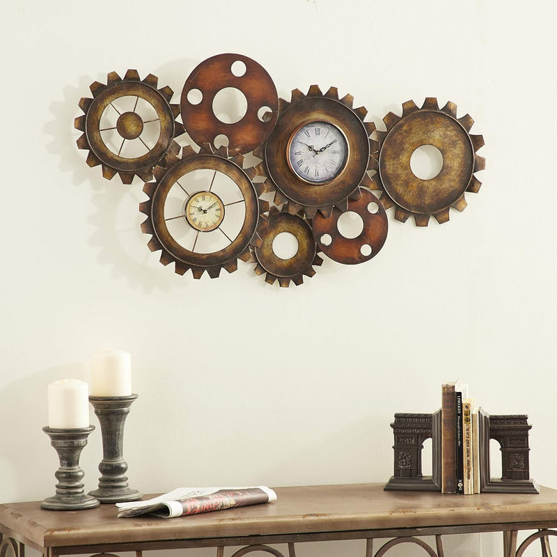 Metal Gear Wall Clock, 34" X 3" X 17", Brown