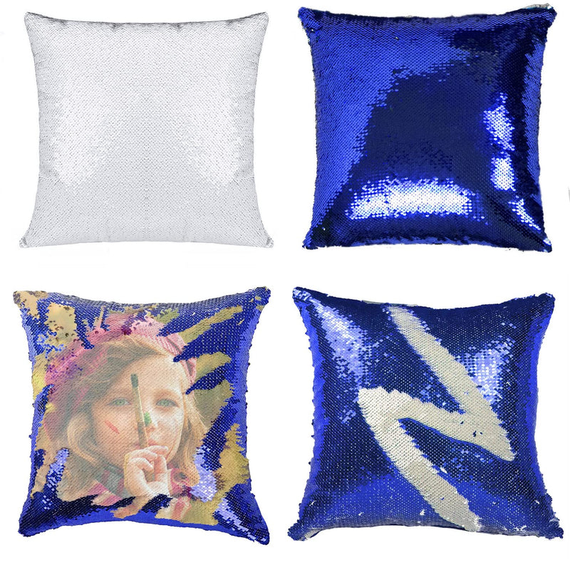 Sublimation Sequin Pillow Blanks 16''X16'' 4Pcs Blue Sequin Pillow Covers Subl