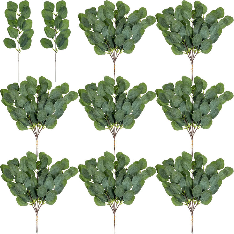 50 Pieces Artificial Eucalyptus Leaf Stem Long Oval Eucalyptus Artificial Gree