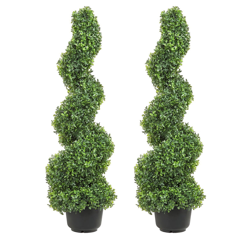 Artificial Boxwood Spiral Topiary Trees, 3Ft Tall (2 Pieces) Faux Plant Outdoo