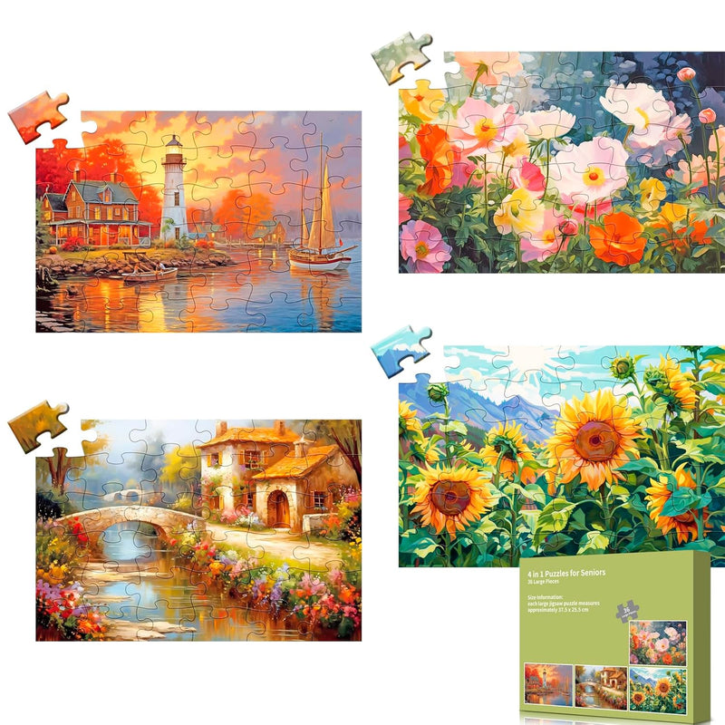 4 Packs 36 Piece Large Jigsaw Puzzles For Elderly Dementia Alzheimer'S Product