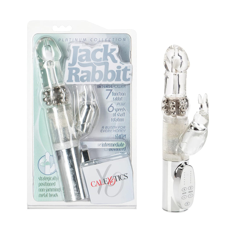 7-Function Platinum Jack Rabbit Vibrator With Rotation - Waterproof Vibe Sex Toys For Couples - Adult Hands Free G Spot Massager - Silver