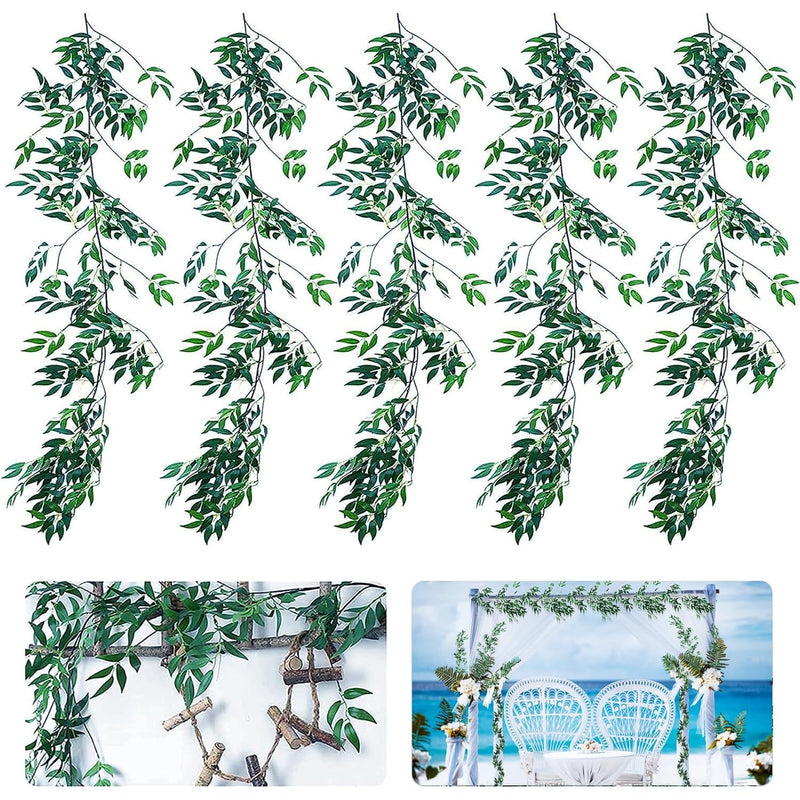 5 Pack (28Ft) Artificial Willow Leaves Vines Twigs- Fake Silk Hanging Willow P