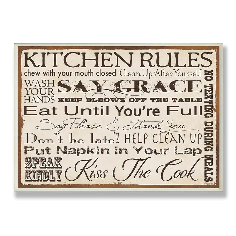 Stupell Home Décor Kitchen Rules Creme Typography Kitchen Wall Plaque, 10 X 0.