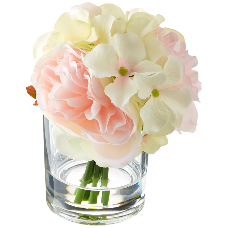 Rose And Hydrangea Floral Arrangement - Pink And Cream Artificial Flowers In D