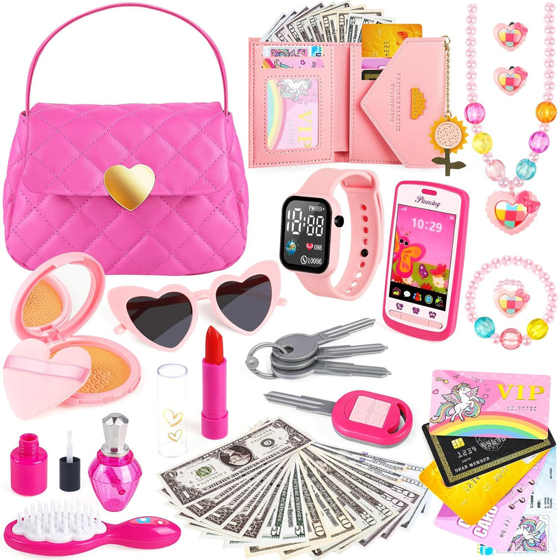 Kids Play Purse For Little Girls Toddlers, Toy Purse With Accessories, Wallet,