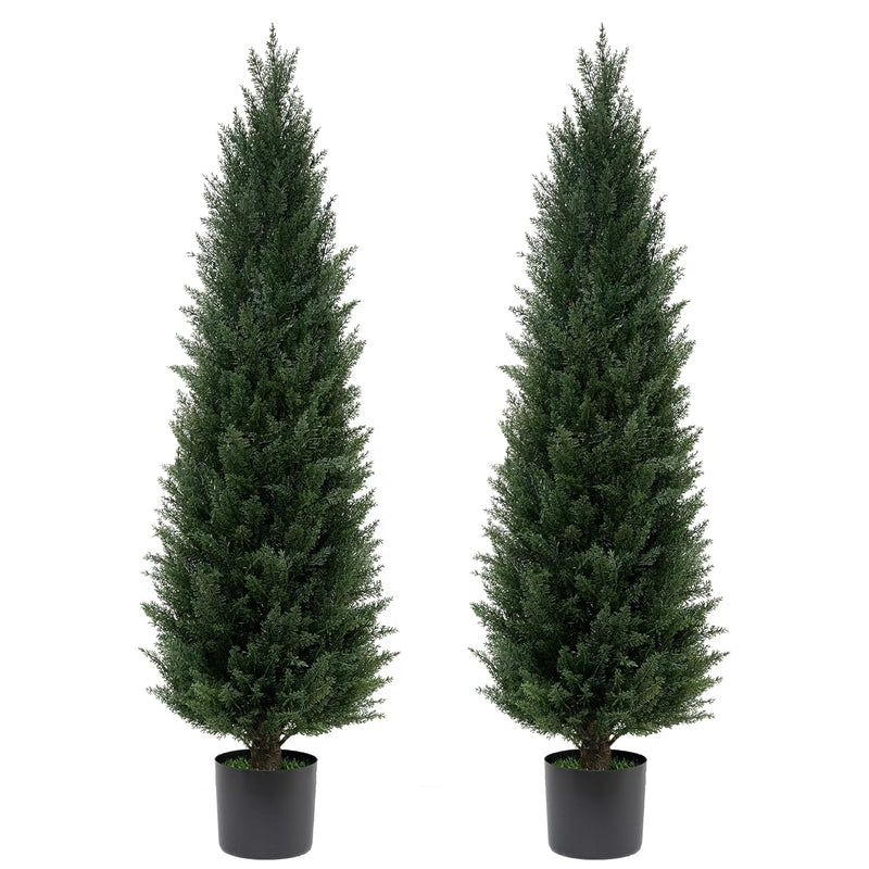 Two 4Ft Artificial Cedar Trees Artificial Topiary Uv Resistant Potted Plant Ar