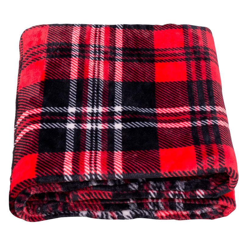 Flannel Fleece Throw Blanket 60 × 80 Inches, All Season Plaid Red/Grey Blanket
