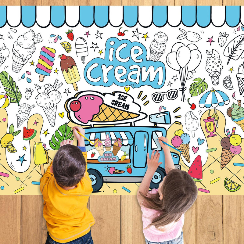 43.3 x 31.5 Inch Ice Cream Giant Coloring Poster for Kids, Party Art Activity