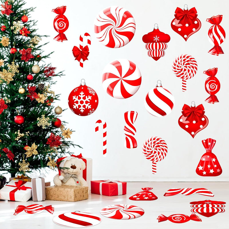 65 Pcs Peppermint Floor Decals Christmas Wall Stickers Candy Wall Decals Chris