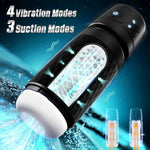 Hands-Free Male Masturbator with 3 Suction & 4 Vibration Modes, 3D Sleeve Black