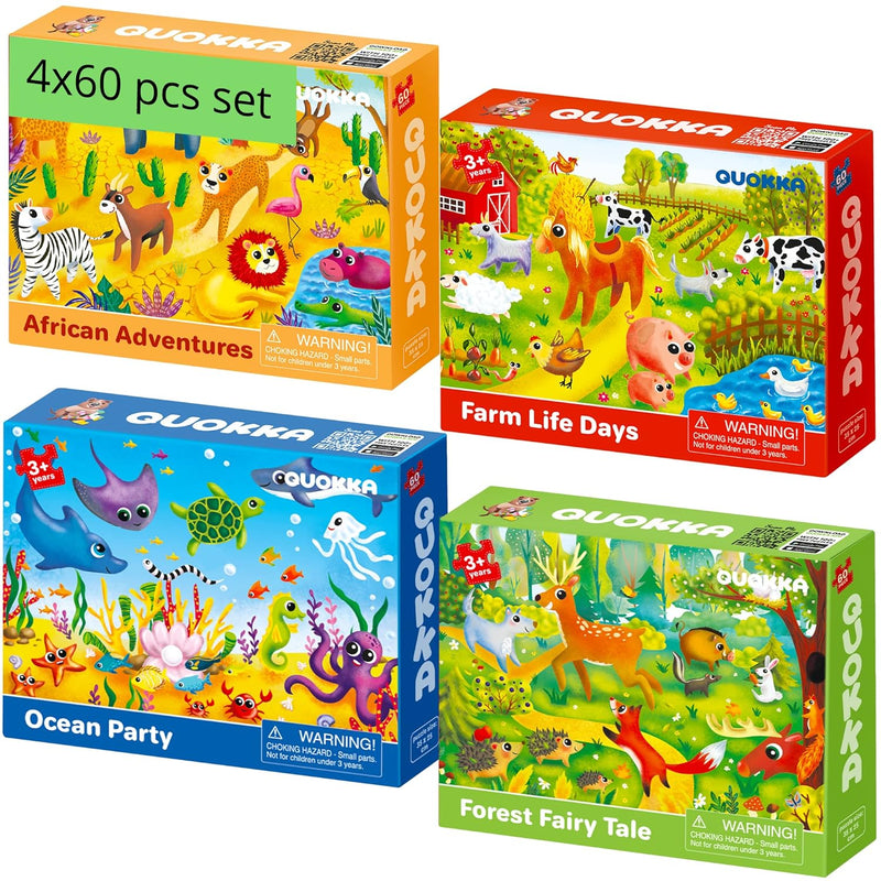 QUOKKA 60 Piece Puzzles for Kids Ages 4-6 - 4 Jigsaw Puzzles for Toddlers 3