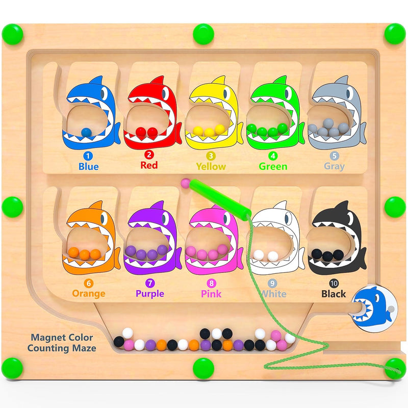Magnetic Color & Number Maze, Montessori Counting Matching Toys, Wooden Mag