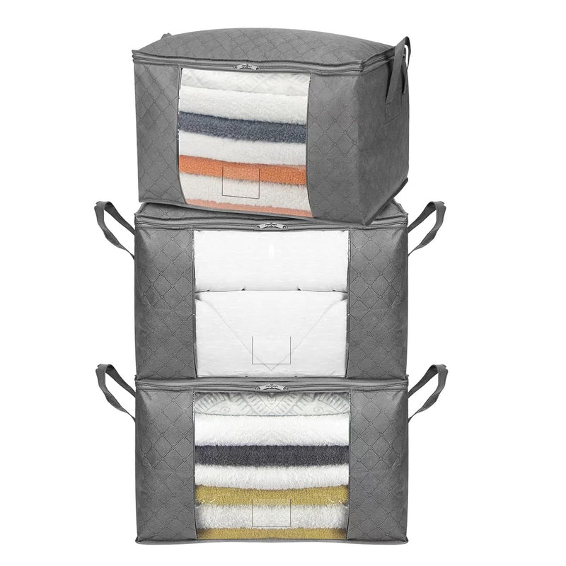 Foldable Large Zippered Storage Bag Organizer Cubes With Clear Window & Handles,