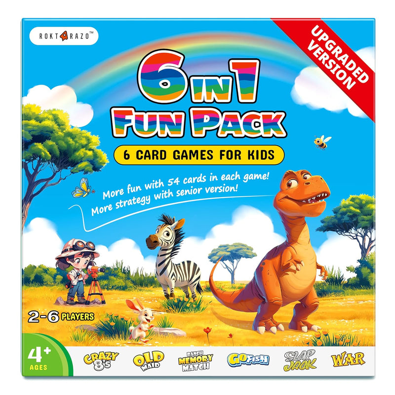 Upgraded Kids Card Games Pack, 6 Decks, Go Fish, Old Maid, Crazy Eights, Me